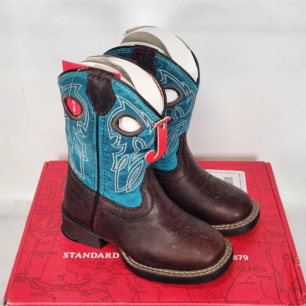 Justin Boots Cowboy Toddler Size 8 Walnut Brown Saphire Blue JK7524